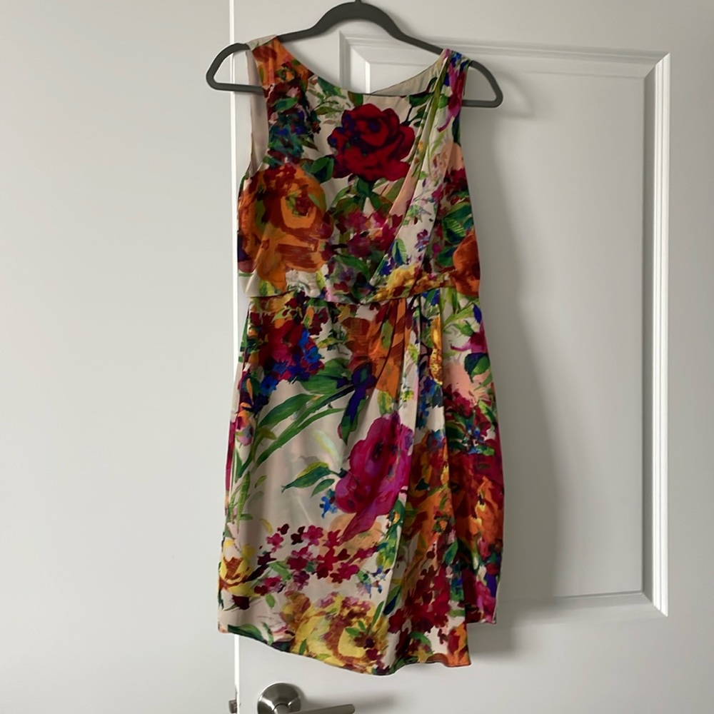 Draped floral silk cocktail dress Suzi Chin for Maggy Boutique